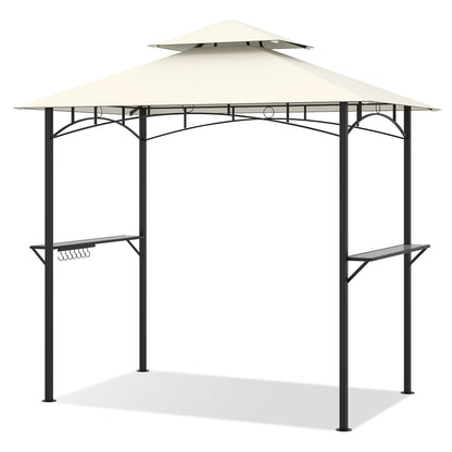 Double-Tiered Grill Gazebo Canopy, 2 Shelves, 7 Hooks, Beige Gazebos Beige at Gallery Canada