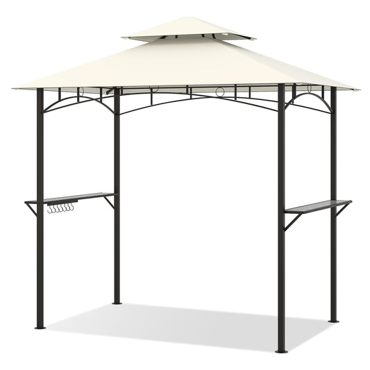 Double-Tiered Grill Gazebo Canopy, 2 Shelves, 7 Hooks, Beige Gazebos Beige at Gallery Canada