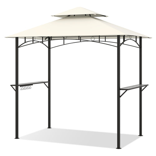 Double-Tiered Grill Gazebo Canopy, 2 Shelves, 7 Hooks, Beige