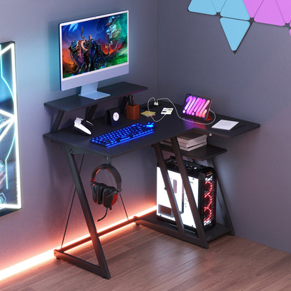 L Shaped Gaming Desk With Outlets And USB Ports, Black Computer Desks at Gallery Canada