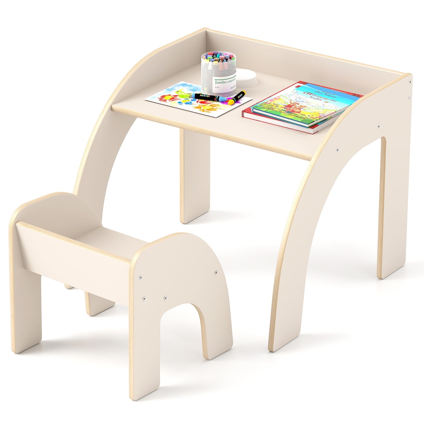 Kids Table and Chair Set with Wide Tabletop and Curved Edges for Kids Room, White Kids Table & Chair Sets at Gallery Canada