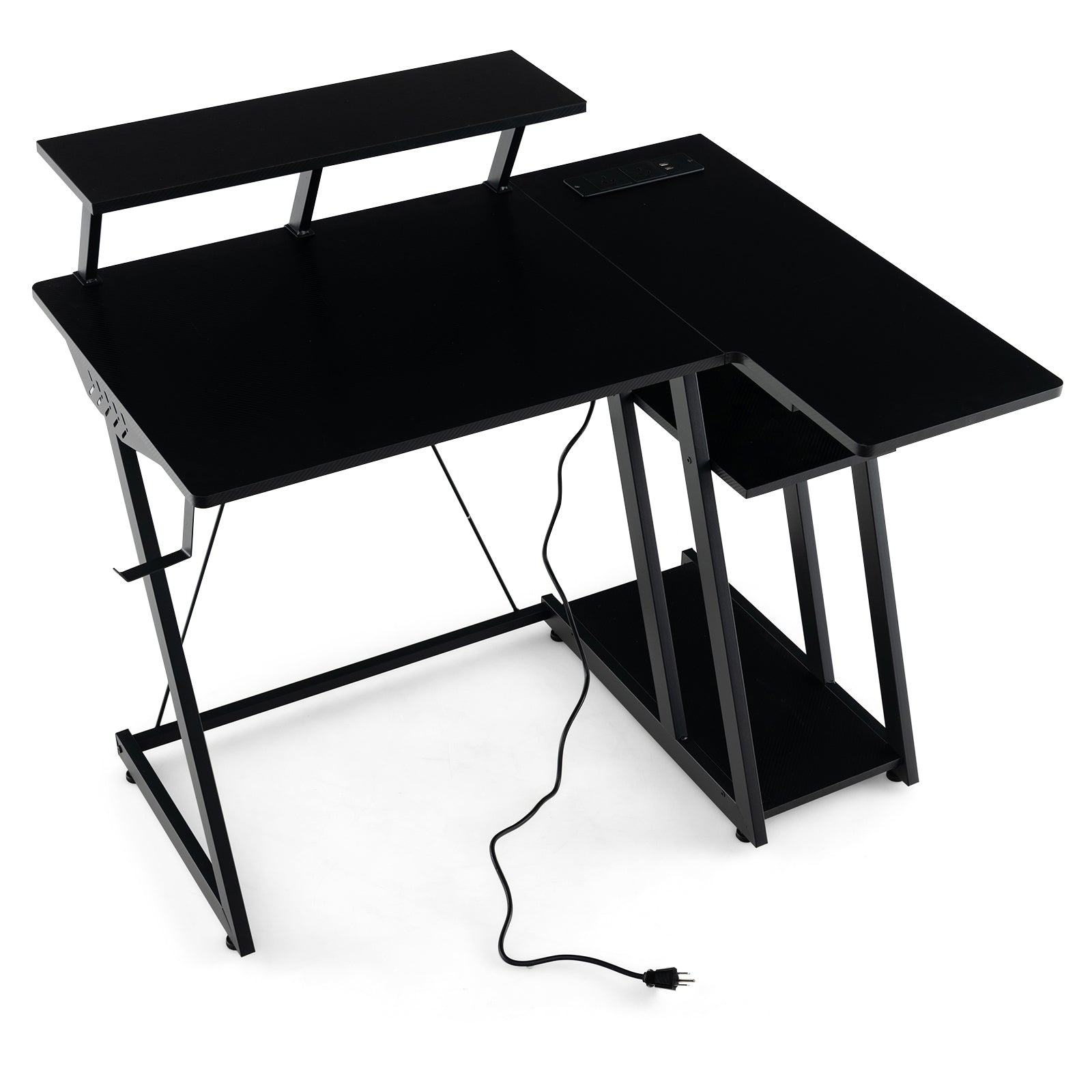 L Shaped Gaming Desk With Outlets And USB Ports, Black Computer Desks at Gallery Canada