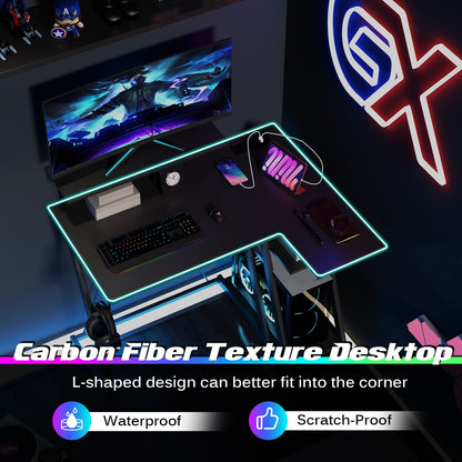 L Shaped Gaming Desk With Outlets And USB Ports, Black Computer Desks at Gallery Canada