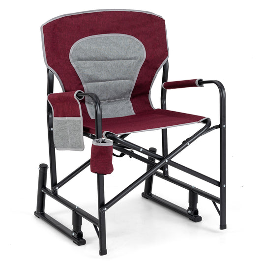 Outdoor Rocker Camping Chair, Dual Springs, Padded Back, Red