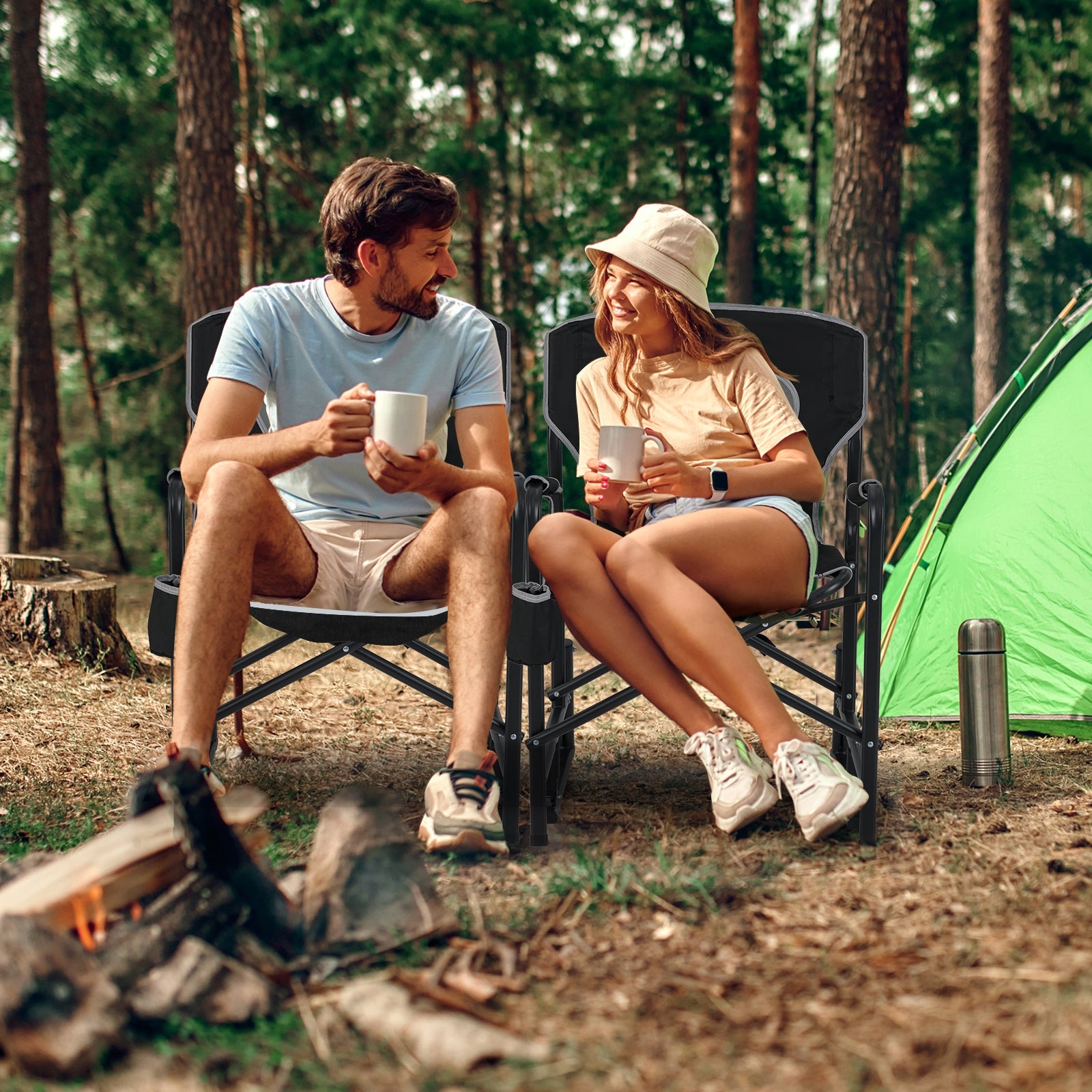 Outdoor Rocker Camping Chair with Dual Springs and Padded Back, Black Camping Furniture at Gallery Canada