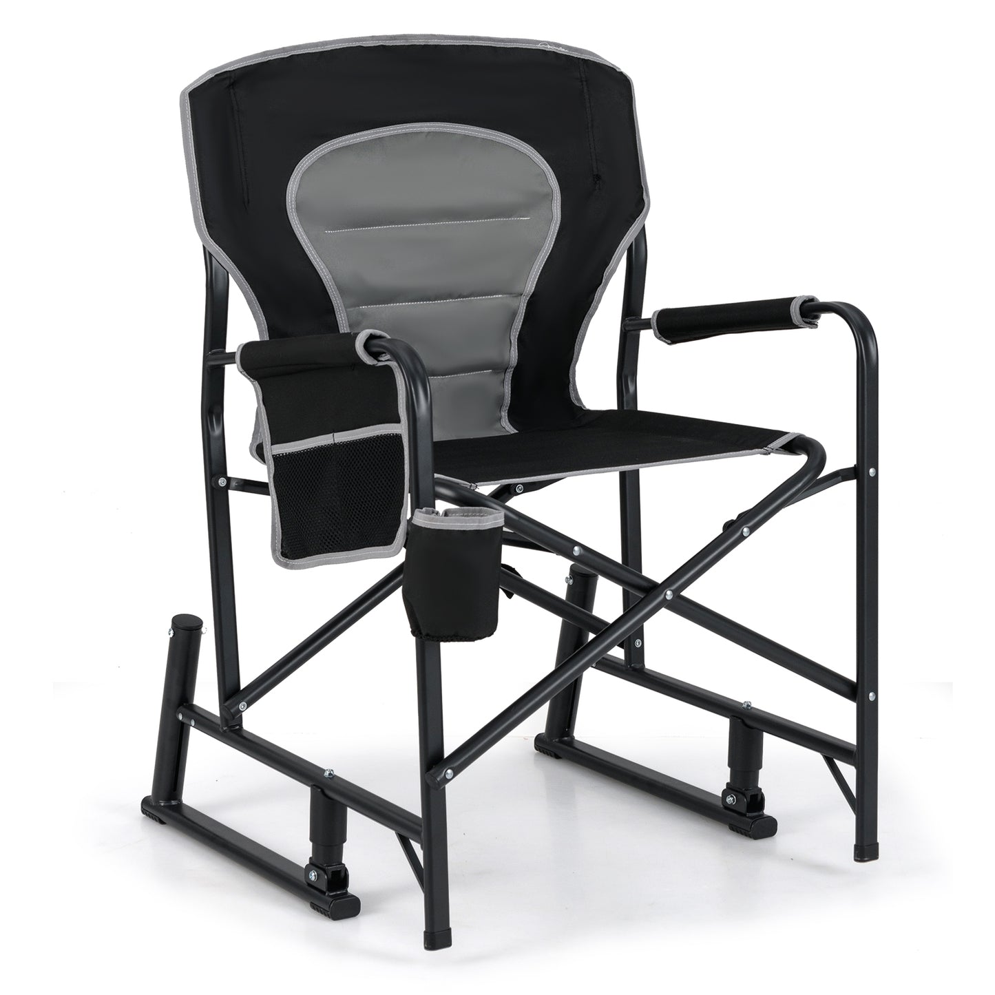 Outdoor Rocker Camping Chair with Dual Springs and Padded Back, Black Camping Furniture Black at Gallery Canada