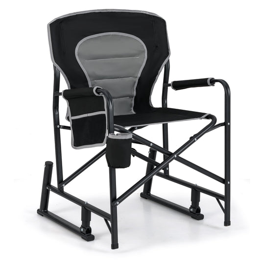 Outdoor Rocker Camping Chair, Dual Springs, Padded Back, Black