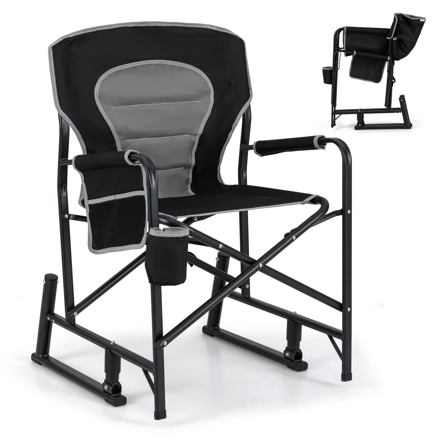 Outdoor Rocker Camping Chair with Dual Springs and Padded Back, Black Camping Furniture at Gallery Canada