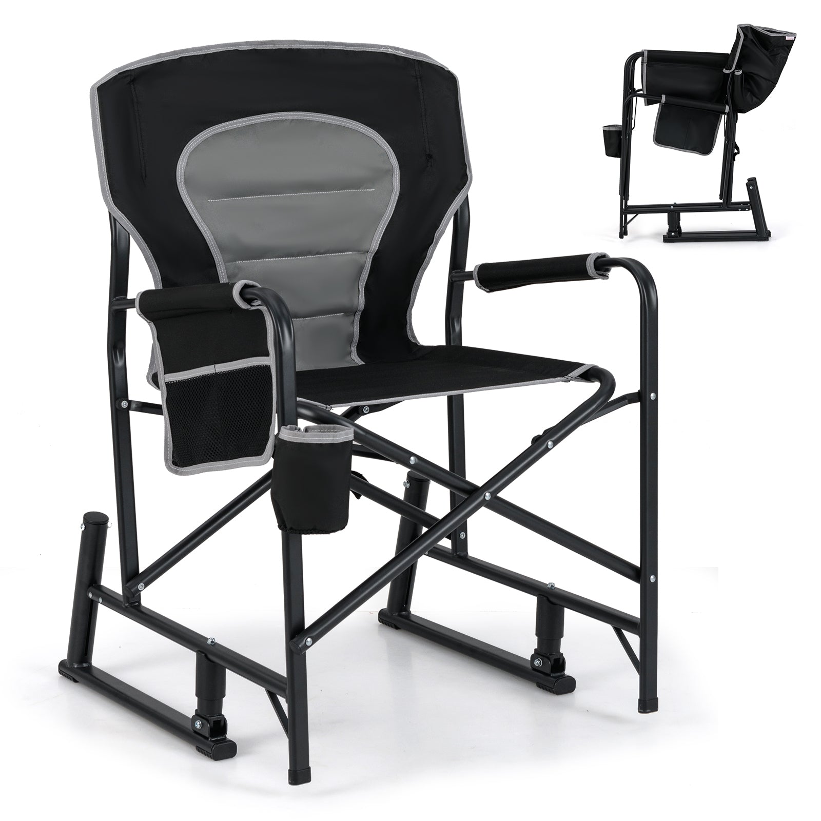 Outdoor Rocker Camping Chair with Dual Springs and Padded Back, Black Camping Furniture at Gallery Canada