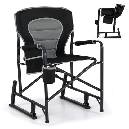 Outdoor Rocker Camping Chair with Dual Springs and Padded Back, Black Camping Furniture at Gallery Canada