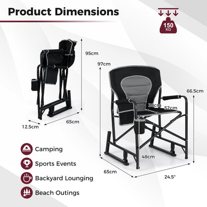 Outdoor Rocker Camping Chair with Dual Springs and Padded Back, Black Camping Furniture at Gallery Canada