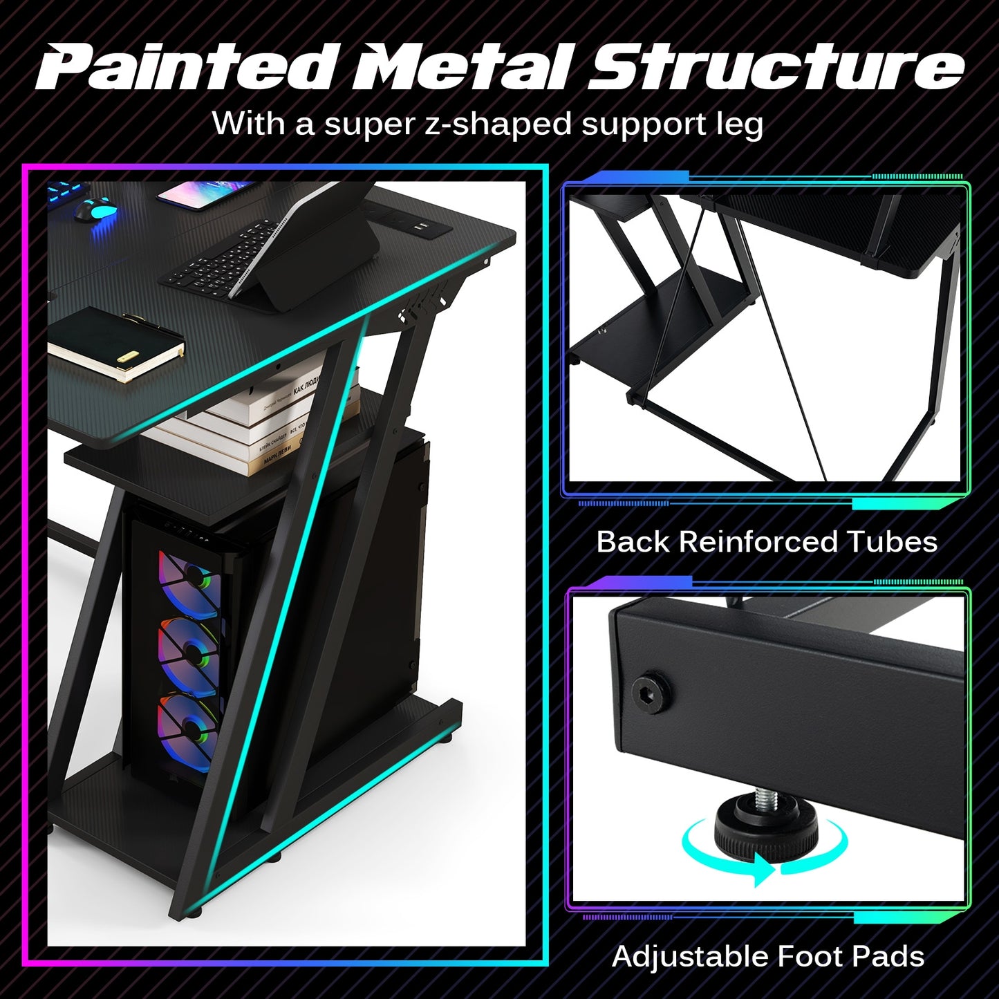 L Shaped Gaming Desk With Outlets And USB Ports, Black Computer Desks at Gallery Canada