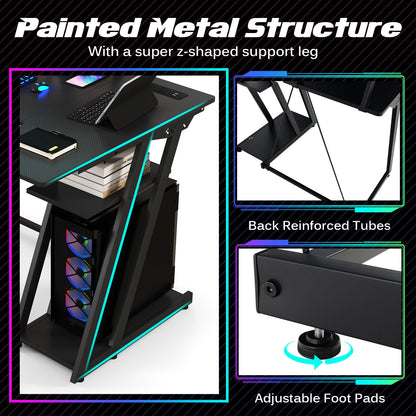 L Shaped Gaming Desk With Outlets And USB Ports, Black Computer Desks at Gallery Canada