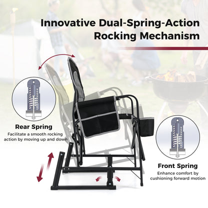 Outdoor Rocker Camping Chair with Dual Springs and Padded Back, Black Camping Furniture at Gallery Canada