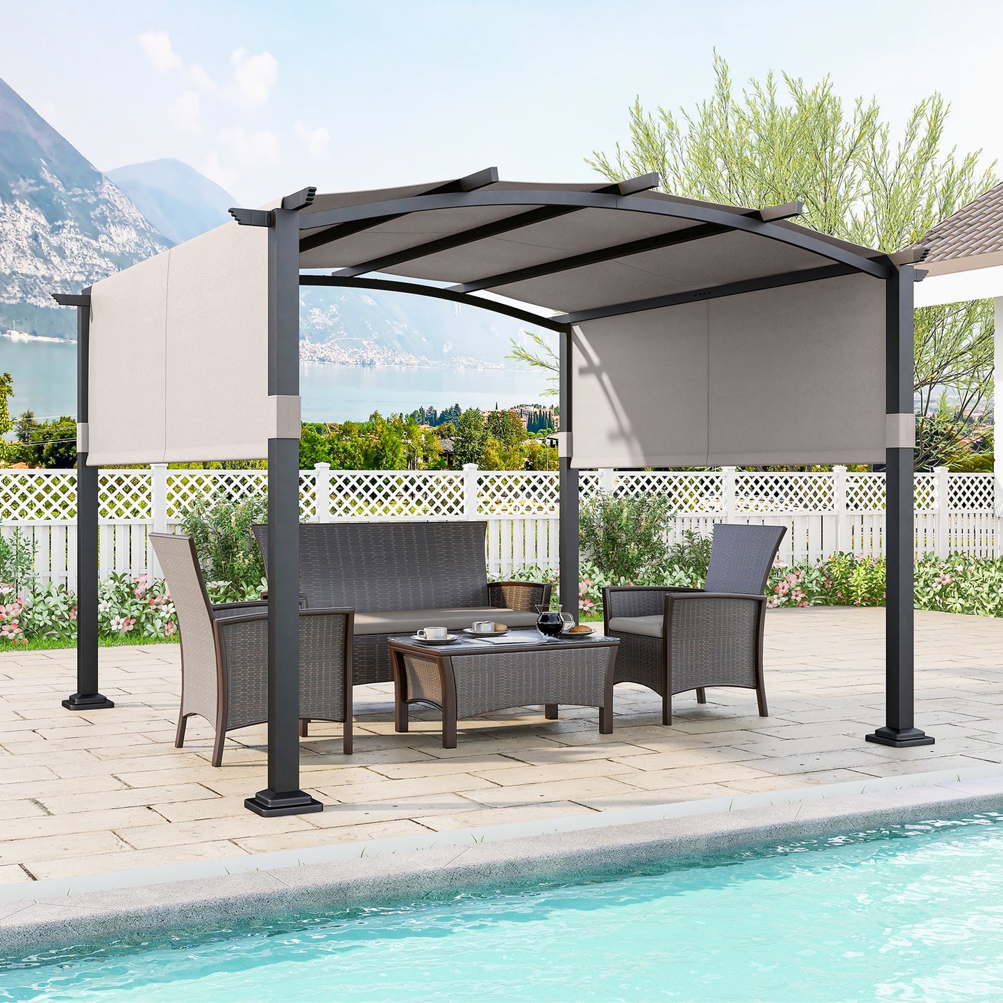 10 x 10 ft Outdoor Pergola, Modern Arched Patio Shelter, Gray Gazebos at Gallery Canada