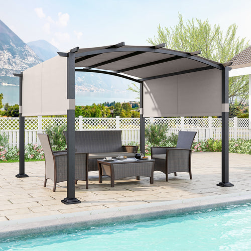10 x 10 ft Outdoor Pergola, Modern Arched Patio Shelter, Gray