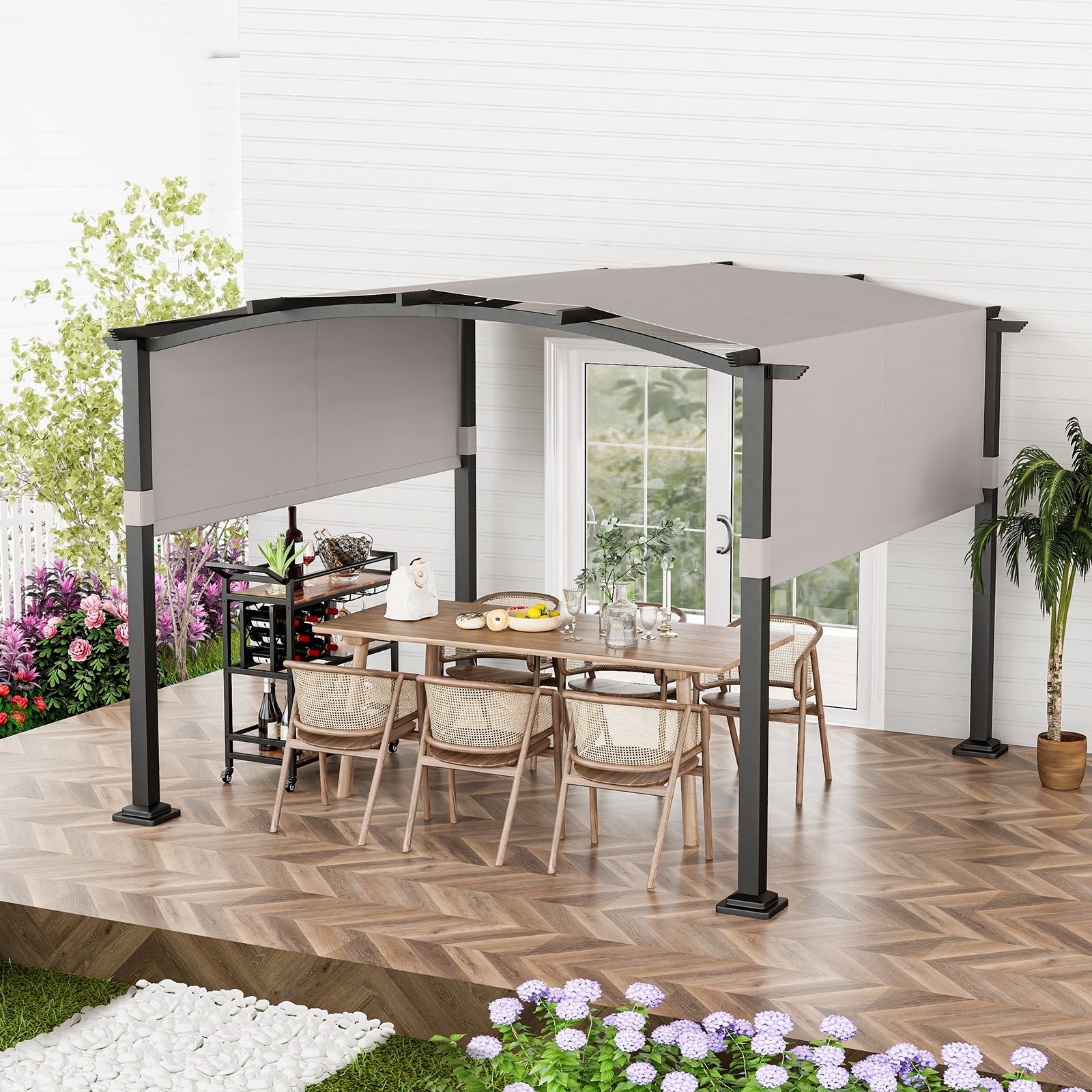 10 x 10 ft Outdoor Pergola, Modern Arched Patio Shelter, Gray Gazebos at Gallery Canada