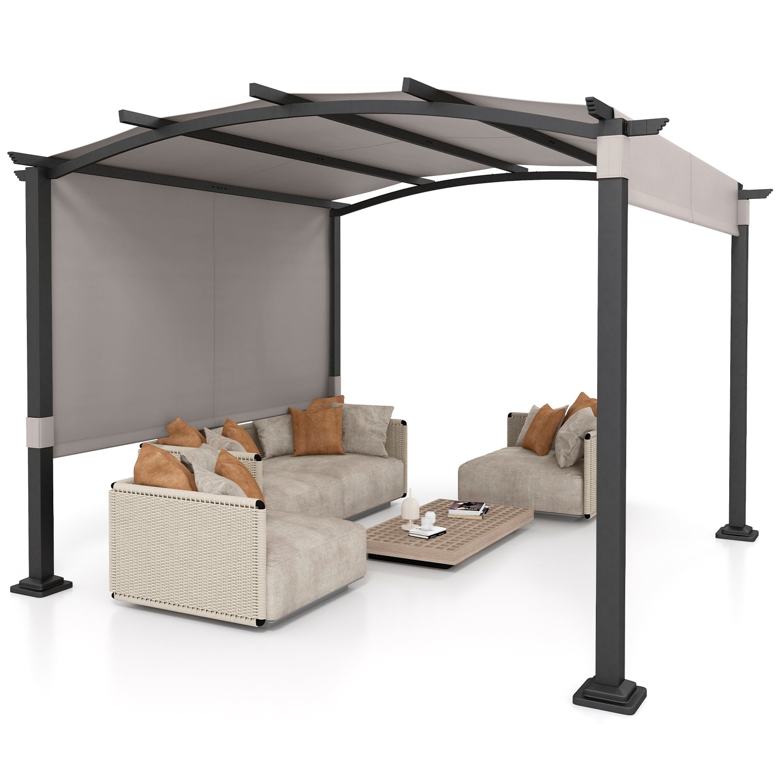 10 x 10 ft Outdoor Pergola, Modern Arched Patio Shelter, Gray Gazebos at Gallery Canada