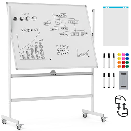 48 x 36 Inches Rolling Whiteboard, Magnetic Surface, White