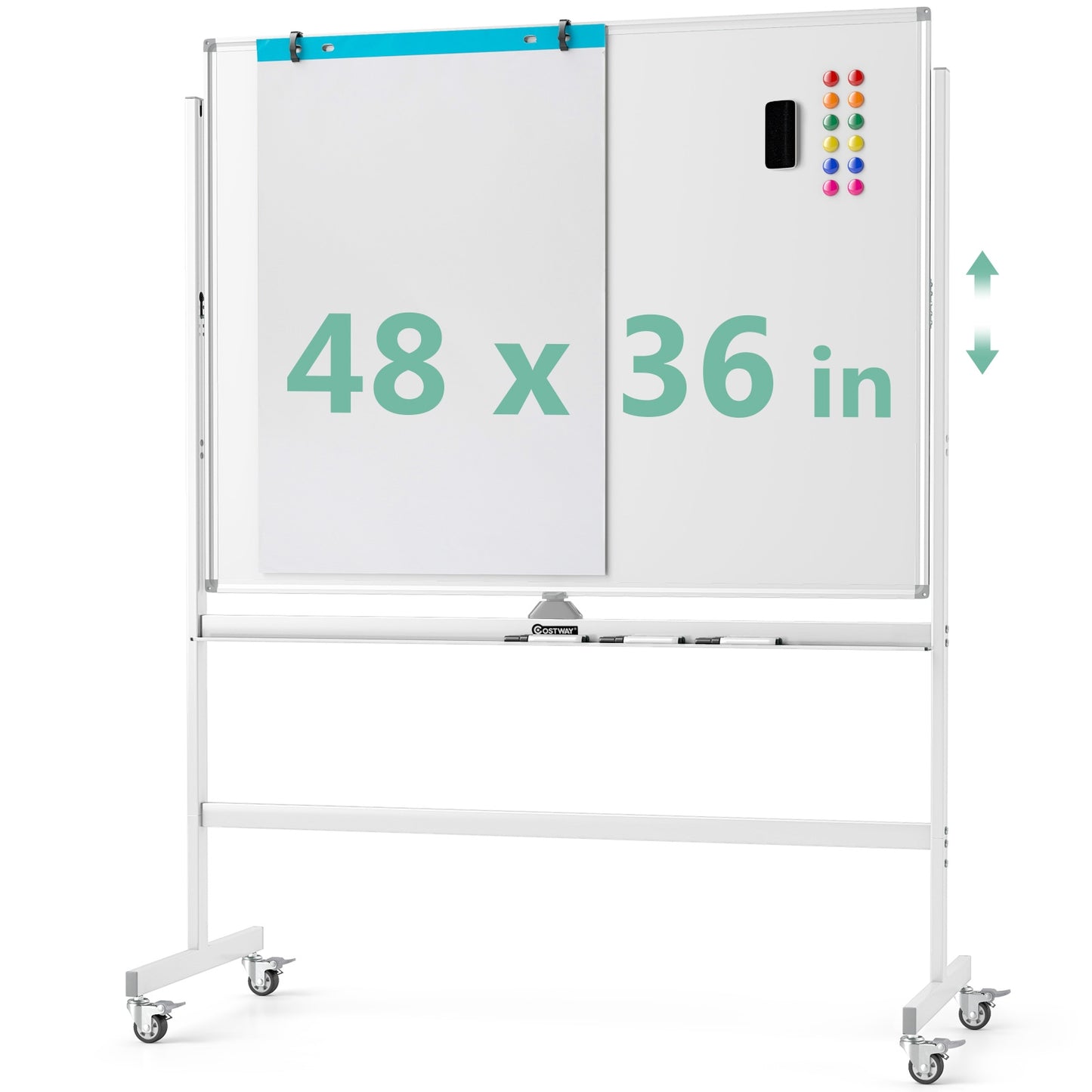 48 x 36 Inches Rolling Double-Sided Whiteboard with Magnetic Surface, White Home Office at Gallery Canada