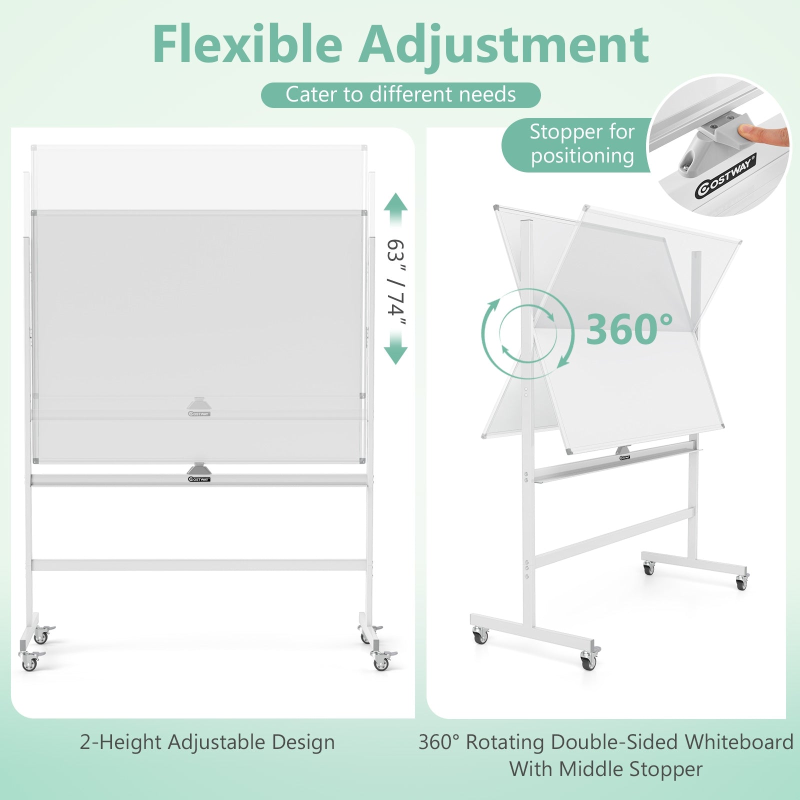 48 x 36 Inches Rolling Double-Sided Whiteboard with Magnetic Surface, White Home Office at Gallery Canada