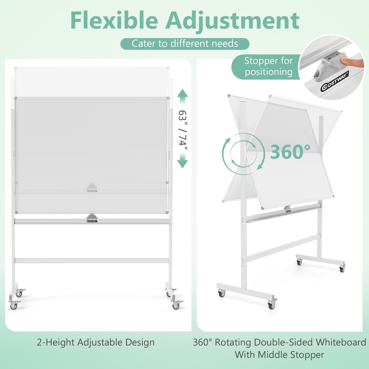 48 x 36 Inches Rolling Double-Sided Whiteboard with Magnetic Surface, White Home Office at Gallery Canada
