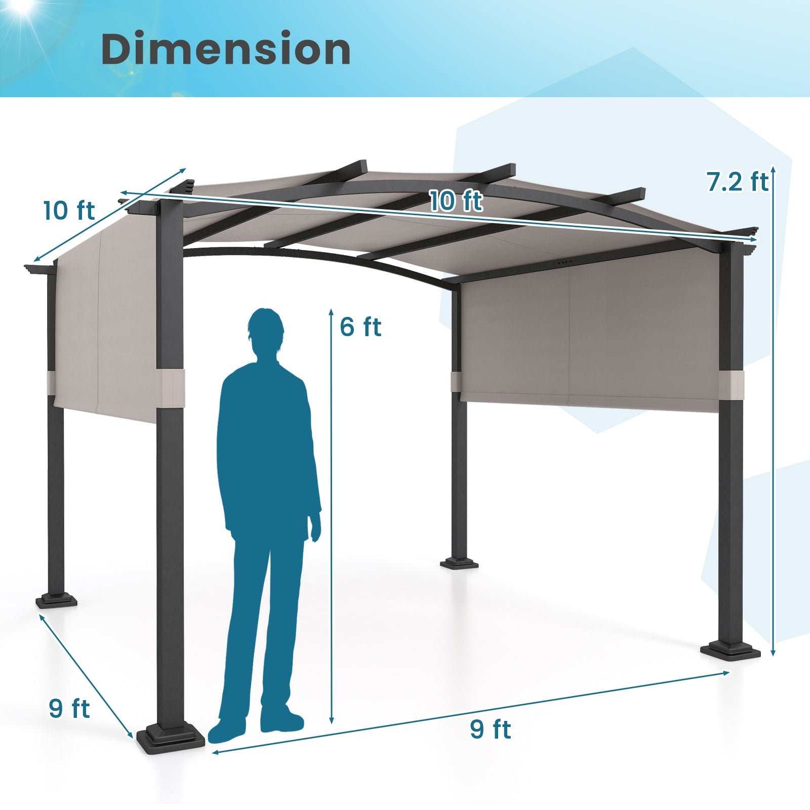 10 x 10 ft Outdoor Pergola, Modern Arched Patio Shelter, Gray Gazebos at Gallery Canada