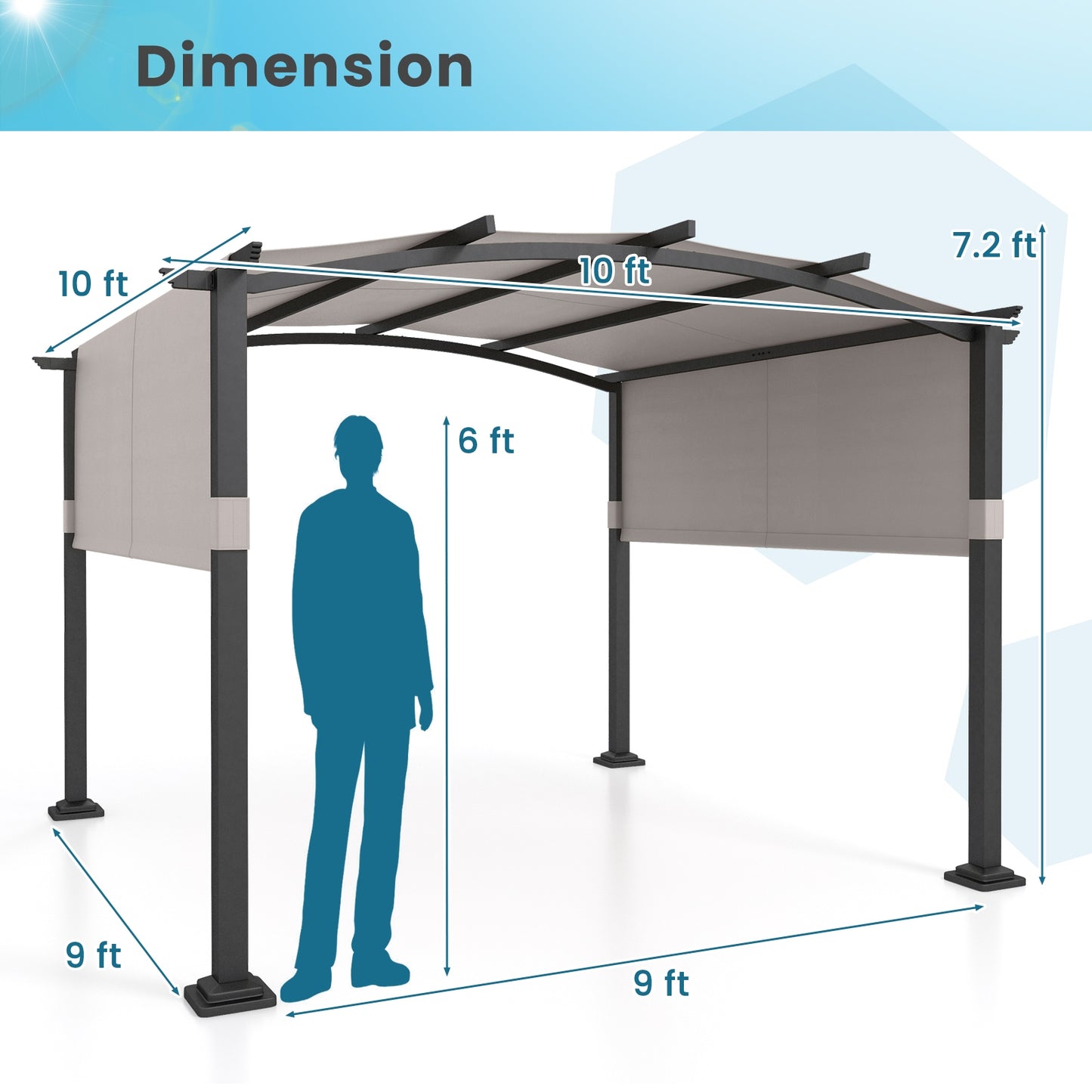 10 x 10 ft Outdoor Pergola, Modern Arched Patio Shelter, Gray Gazebos at Gallery Canada
