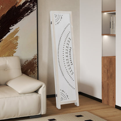 66 Inch Boho 4-Panel Room Divider Privacy Screen with Carved Pattern, White Room Dividers at Gallery Canada