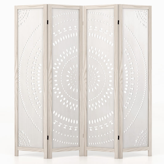 66 Inch Boho 4-Panel Room Divider Privacy Screen with Carved Pattern, White Room Dividers White at Gallery Canada