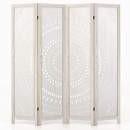66 Inch 4-Panel Room Divider, Carved Pattern, White Room Dividers at Gallery Canada