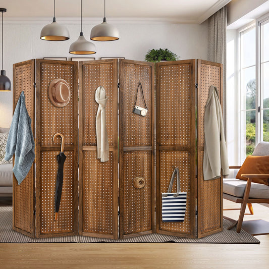 Pegboard Display with 360° Metal Hinges and Solid Wood Frame-6 Panel Room Dividers Brown at Gallery Canada