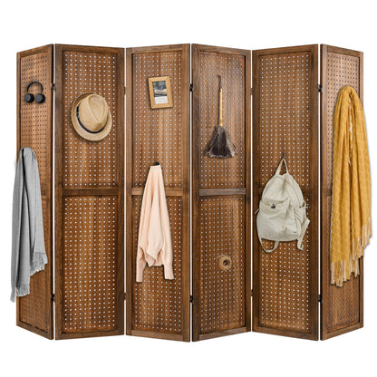Pegboard Display with 360° Metal Hinges and Solid Wood Frame-6 Panel Room Dividers Brown at Gallery Canada