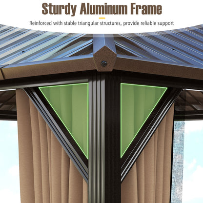 10x10 Feet Hardtop Gazebo With Netting, Curtain, Double-Roof, Coffee Gazebos at Gallery Canada