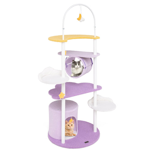 62 Inches Large Cat Tower, Metal Frame, Jumping Platforms, Purple