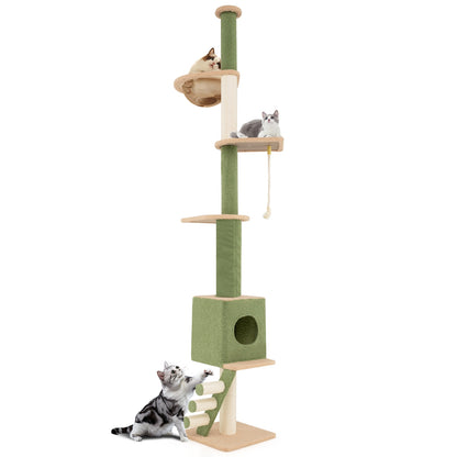 Floor To Ceiling Cat Tree, 86-99.5 Inch Adjustable Height, Green Cat Trees Condos & Scratchers Green at Gallery Canada