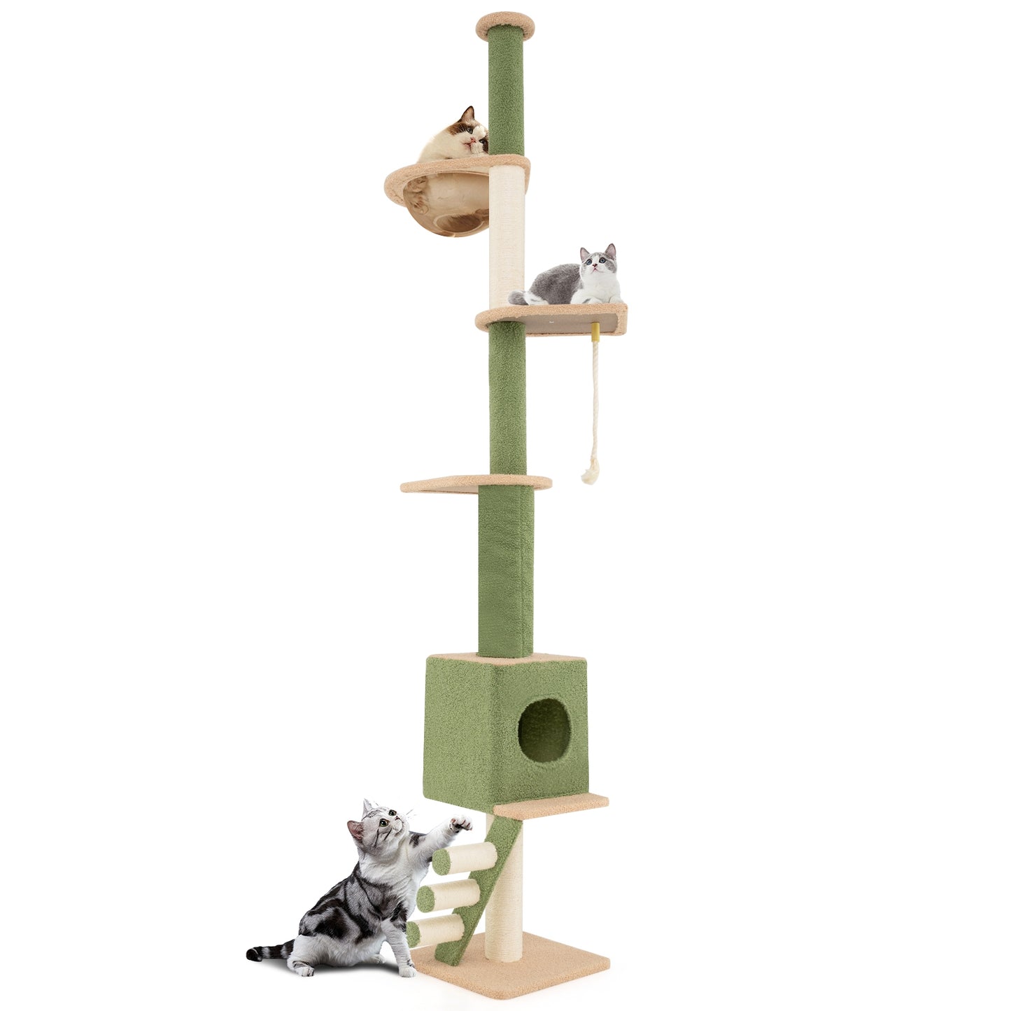 Floor To Ceiling Cat Tree, 86-99.5 Inch Adjustable Height, Green Cat Trees Condos & Scratchers at Gallery Canada