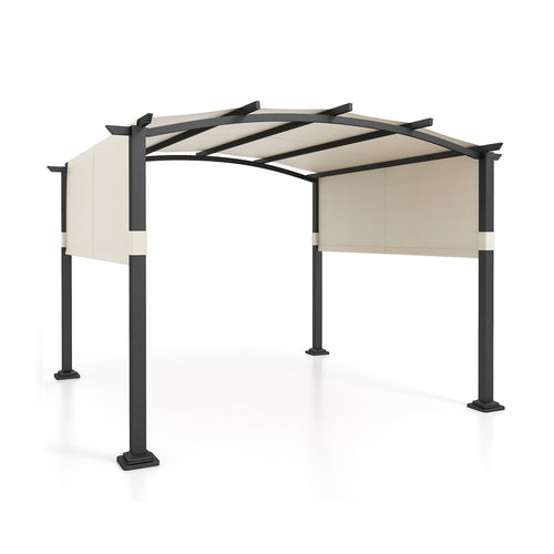 10 x 10 ft Outdoor Pergola, Modern Arched Patio Shelter, Retractable Sunshade Canopy, Beige