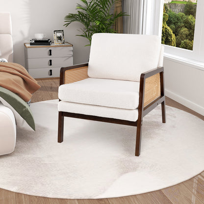 Mid Century Modern Accent Chair with Rattan Arms and Cushion, Brown Accent Chairs at Gallery Canada