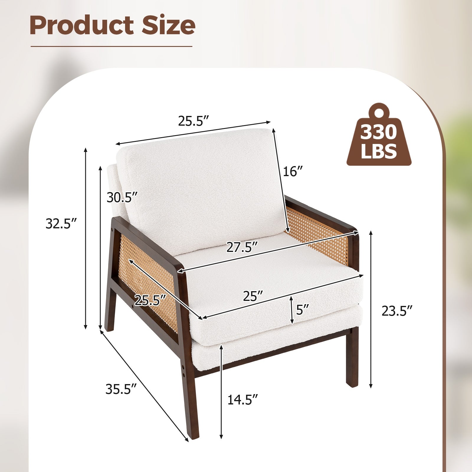 Mid Century Modern Accent Chair with Rattan Arms and Cushion, Brown Accent Chairs at Gallery Canada