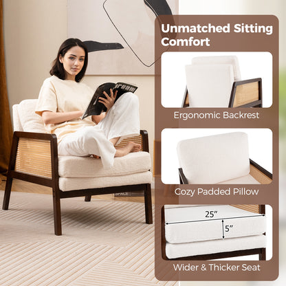 Mid Century Modern Accent Chair with Rattan Arms and Cushion, Brown Accent Chairs at Gallery Canada