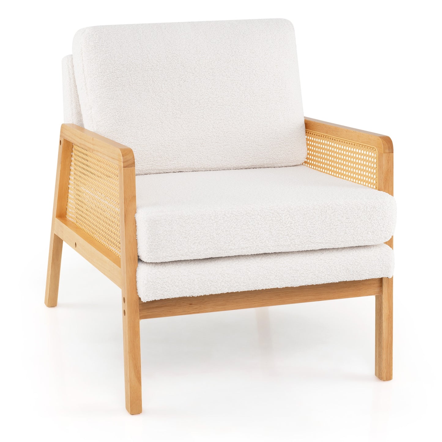 Mid Century Modern Accent Chair with Rattan Arms and Cushion, Natural Accent Chairs at Gallery Canada