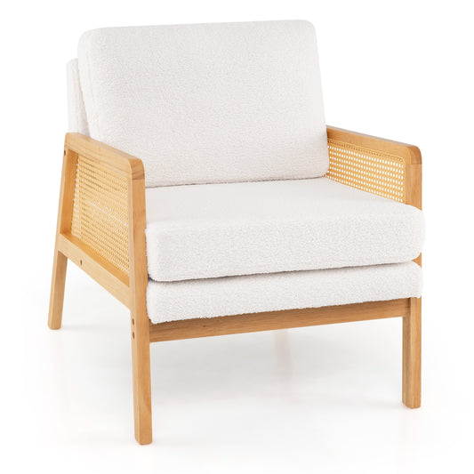 Mid Century Modern Accent Chair with Rattan Arms and Cushion, Natural Accent Chairs Natural at Gallery Canada
