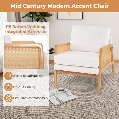 Mid Century Modern Accent Chair with Rattan Arms and Cushion, Natural Accent Chairs at Gallery Canada