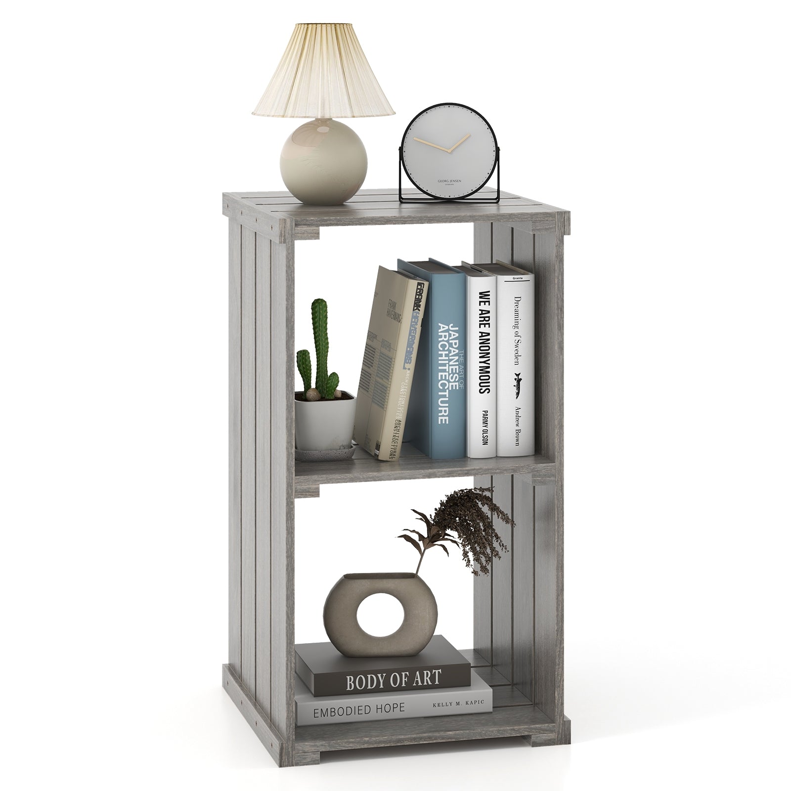2-Cube Storage Shelf with Open Back and 3-Tier Shelf, Light Gray Bookcases at Gallery Canada