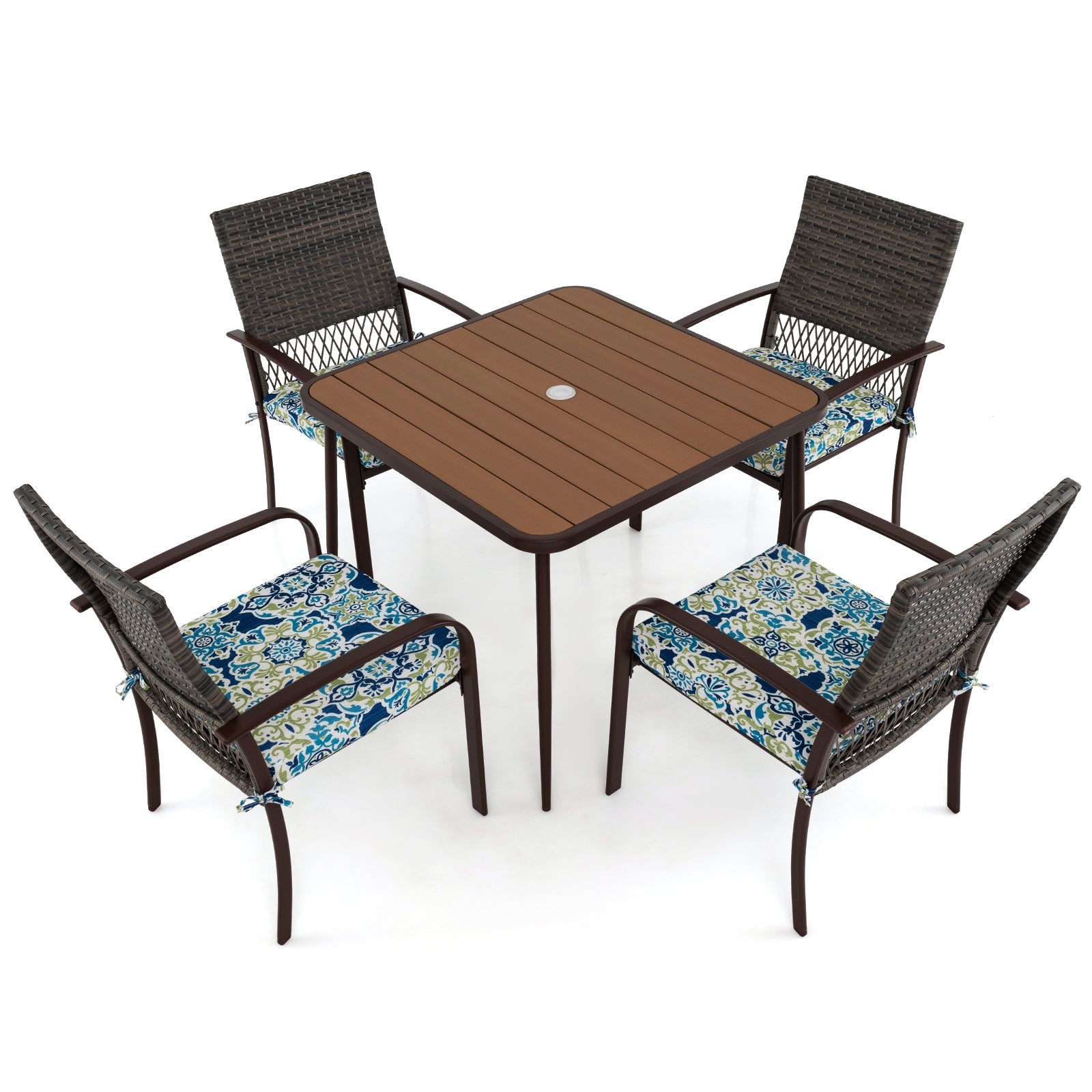 5 Pieces Patio Dining Set 4 Cushioned Rattan Armchairs and Square Table Patio Dining Sets at Gallery Canada