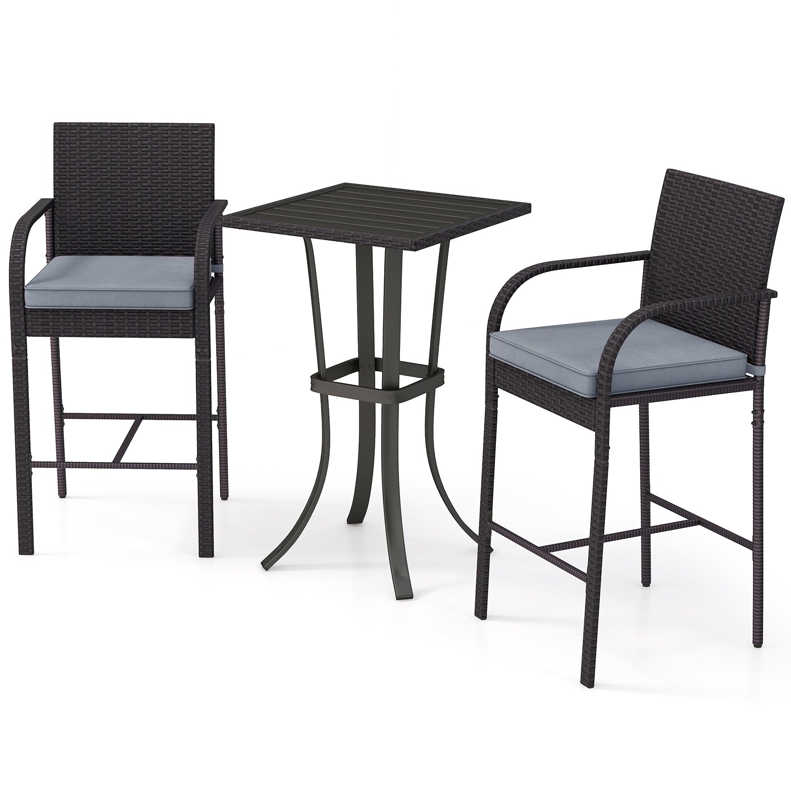 3-Piece Patio Wicker Rattan Bar Height Chairs, Square Table Set, Black Patio Bar Furniture at Gallery Canada