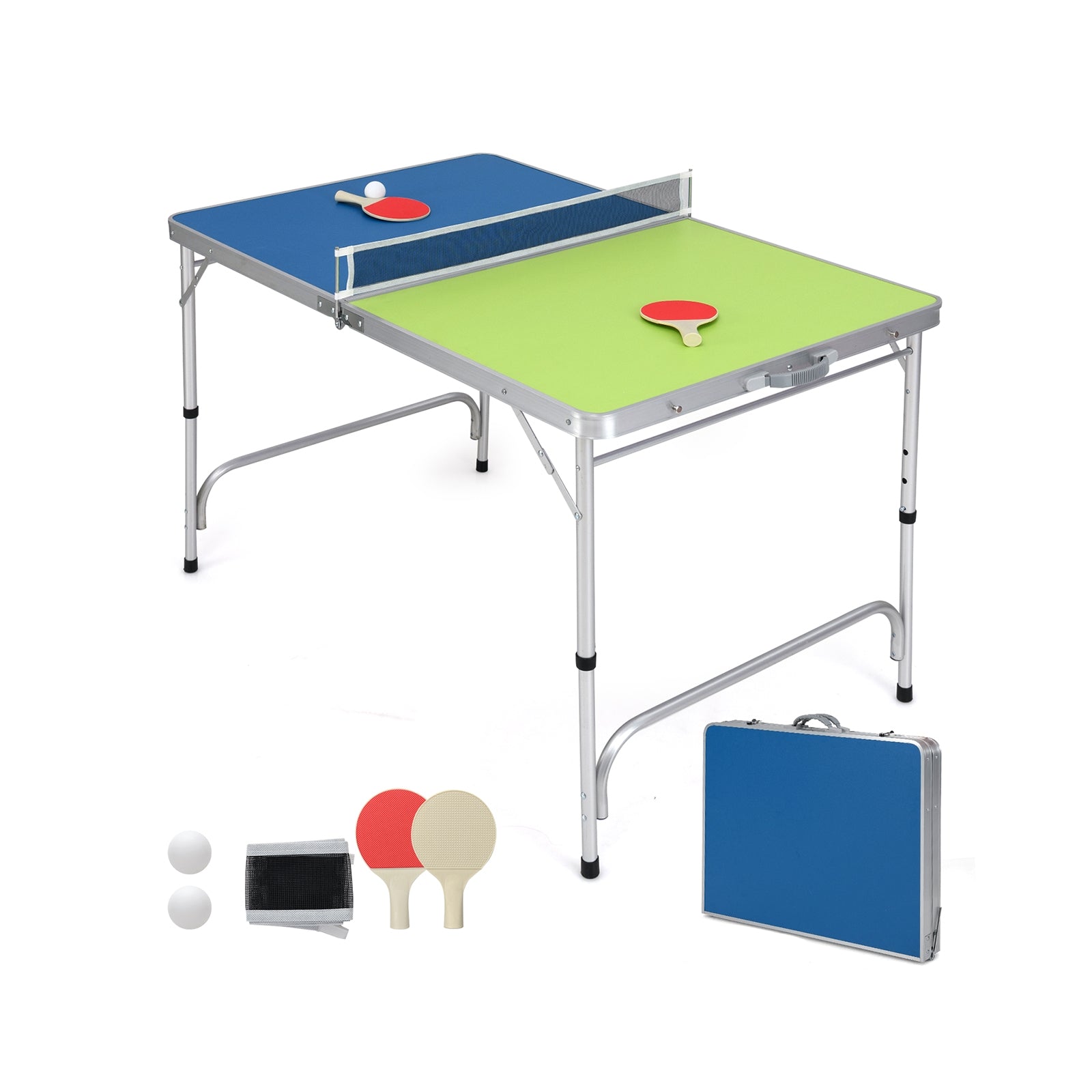 Foldable Ping Pong Table Game Set Mini Table Tennis Table with Adjustable Height, Blue & Green Sport Equipments Blue & Green at Gallery Canada