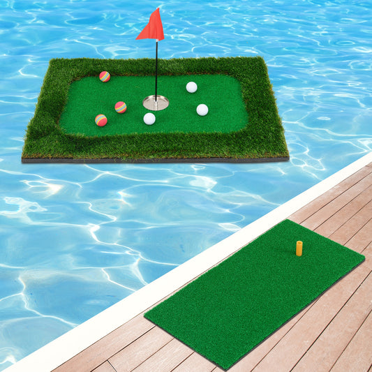 Tapis de Golf Flottant pour Piscine, 6 Balles de Golf et Drapeau, Vert