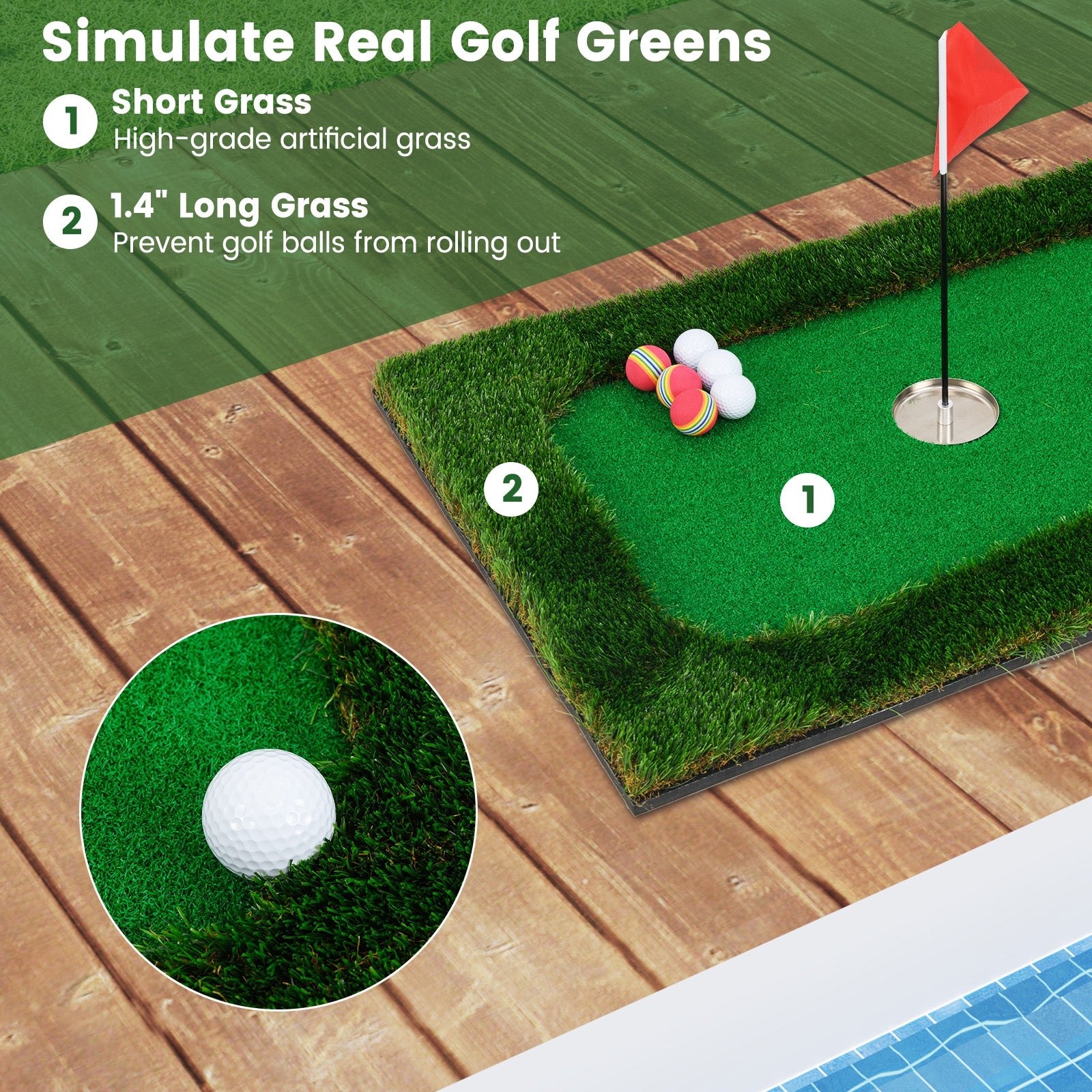 Floating Golf Green for Pool with 6 Golf Balls and Golf Flag, Green Golf at Gallery Canada